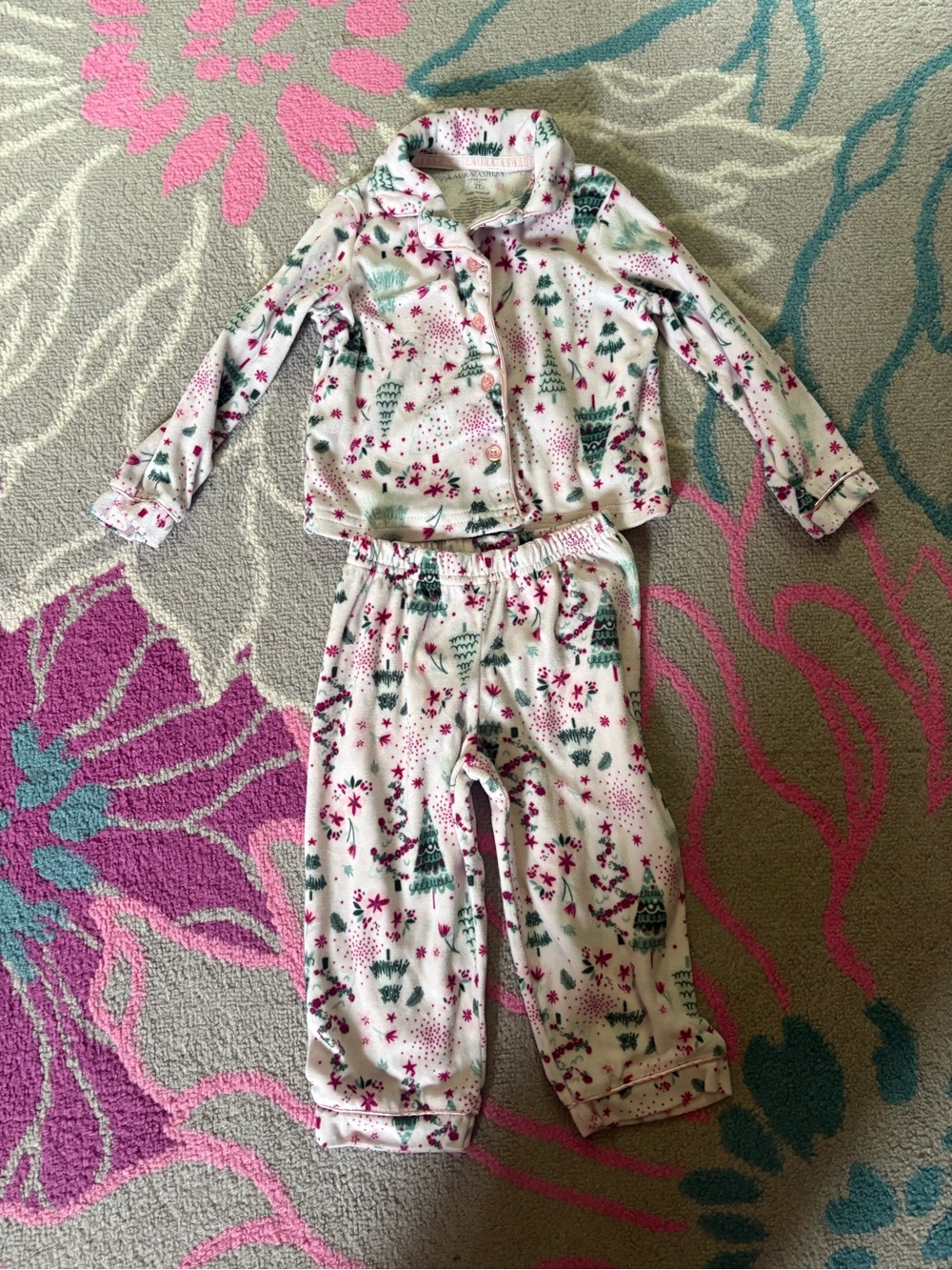 Laura Ashley Plush Two Piece Pajama Set Winter Christmas